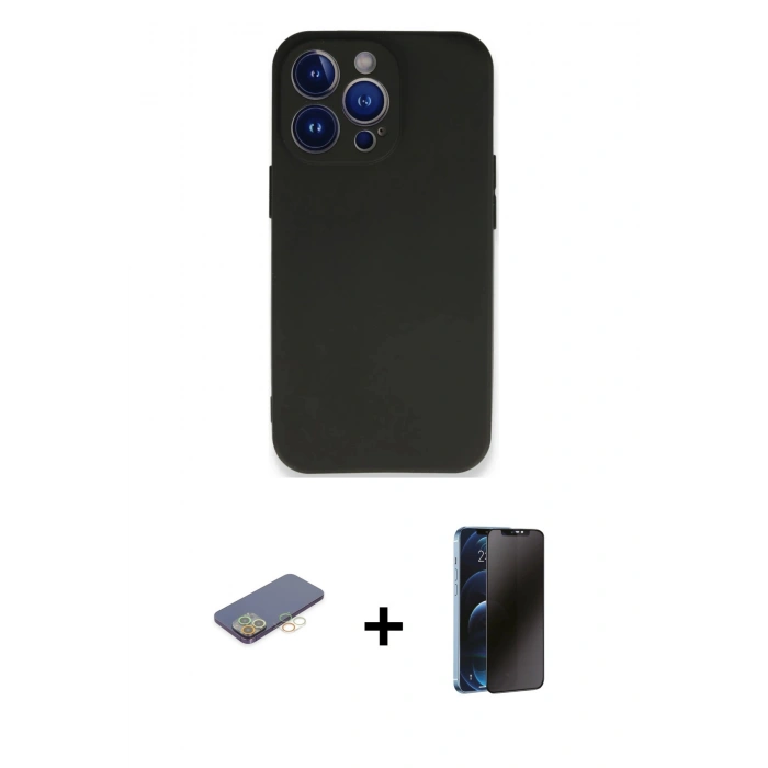 MARSİLYAN™- iPhone 13 Pro Max Kılıf Kozmos Yansıma Özel Seri - Siyah 3D Antistatik Hayalet Cam Ekran Koruyucu + Renkli Kamera Lens Koruma Cam - SI
