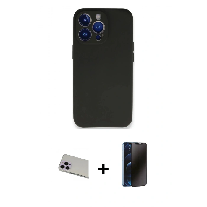 MARSİLYAN™- iPhone 13 Pro Max Kılıf Kozmos Yansıma Özel Seri - Siyah 3D Antistatik Hayalet Cam Ekran Koruyucu + Rainbow Kamera Lens Koruma Cam - MR