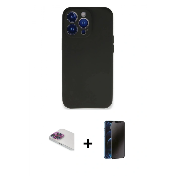 MARSİLYAN™- iPhone 13 Pro Max Kılıf Kozmos Yansıma Özel Seri - Siyah 3D Antistatik Hayalet Cam Ekran Koruyucu + Pers Alüminyum Kamera Lens - GI