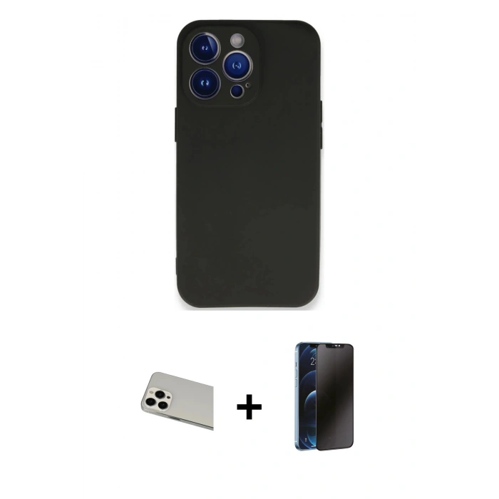MARSİLYAN™- iPhone 13 Pro Max Kılıf Kozmos Yansıma Özel Seri - Siyah 3D Antistatik Hayalet Cam Ekran Koruyucu + Rainbow Kamera Lens Koruma Cam - BZ