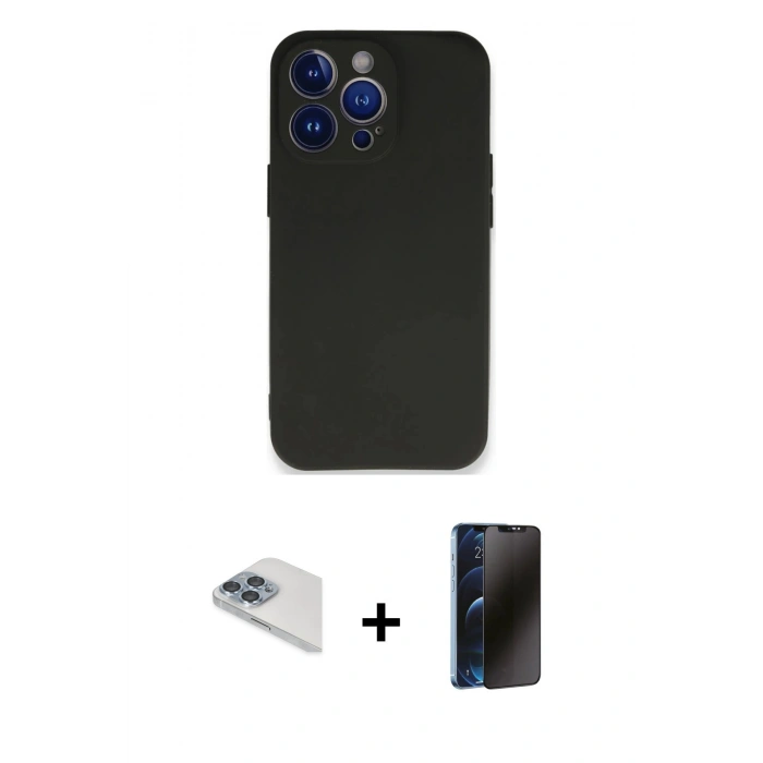 MARSİLYAN™- iPhone 13 Pro Max Kılıf Kozmos Yansıma Özel Seri - Siyah 3D Antistatik Hayalet Cam Ekran Koruyucu + Pers Alüminyum Kamera Lens - SABE
