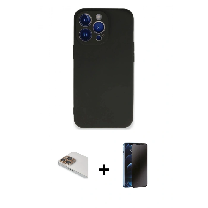 MARSİLYAN™- iPhone 13 Pro Max Kılıf Kozmos Yansıma Özel Seri - Siyah 3D Antistatik Hayalet Cam Ekran Koruyucu + Pers Alüminyum Kamera Lens - GD