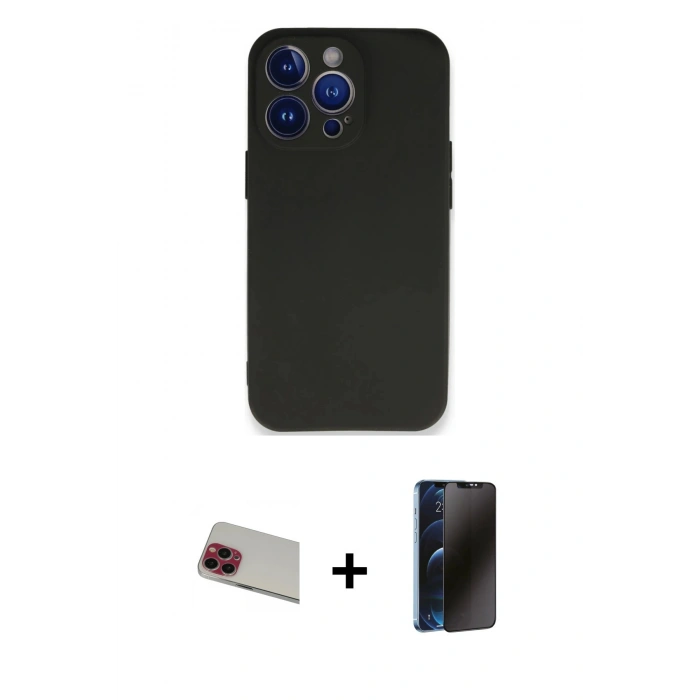 MARSİLYAN™- iPhone 13 Pro Max Kılıf Kozmos Yansıma Özel Seri - Siyah 3D Antistatik Hayalet Cam Ekran Koruyucu + Rainbow Kamera Lens Koruma Cam - KI
