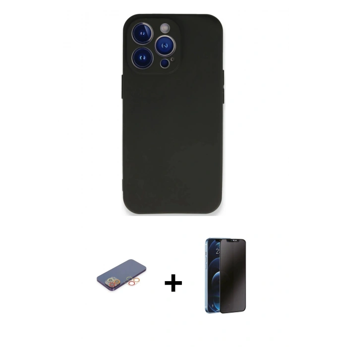 MARSİLYAN™- iPhone 13 Pro Max Kılıf Kozmos Yansıma Özel Seri - Siyah 3D Antistatik Hayalet Cam Ekran Koruyucu + Renkli Kamera Lens Koruma Cam - TU