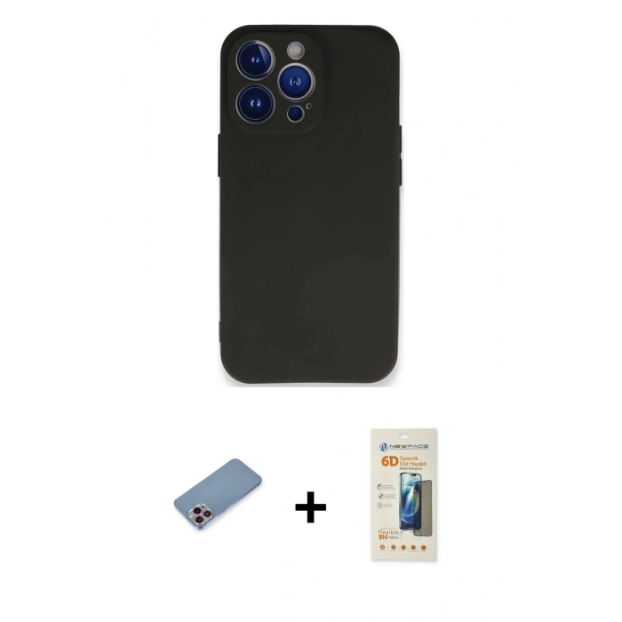 MARSİLYAN™- iPhone 13 Pro Max Kılıf Kozmos Yansıma Özel Seri - Siyah 6D Mat Seramik Hayalet Nano Ekran Koruyucu + Shine Kamera Lens Koruma Cam - PE