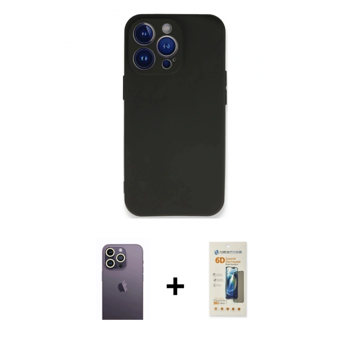 MARSİLYAN™- iPhone 13 Pro Max Kılıf Kozmos Yansıma Özel Seri - Siyah 6D Mat Seramik Hayalet Nano Ekran Koruyucu + Beyaz Neon Fosforlu Kamera Lens