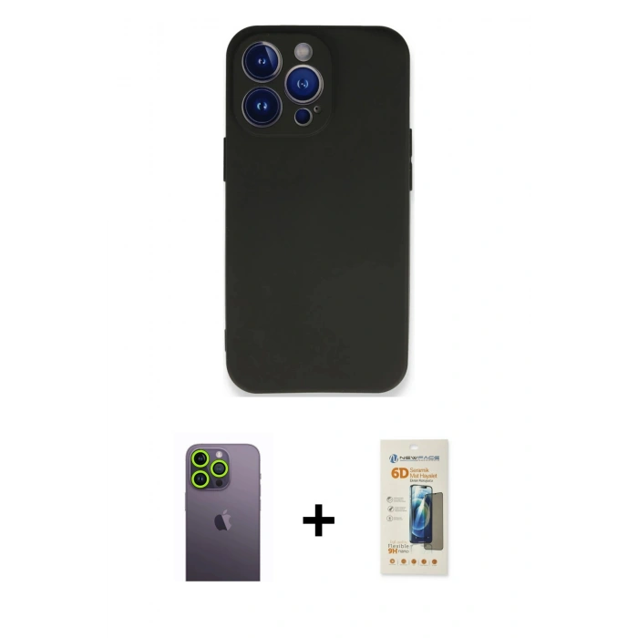 MARSİLYAN™- iPhone 13 Pro Max Kılıf Kozmos Yansıma Özel Seri - Siyah 6D Mat Seramik Hayalet Nano Ekran Koruyucu + Neon Fosforlu Kamera Lens - YL