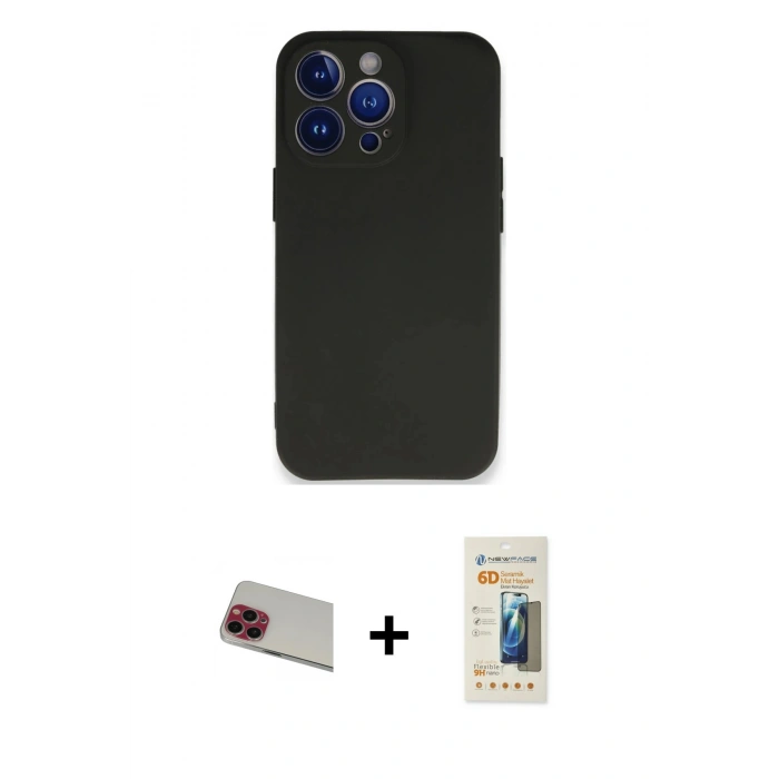 MARSİLYAN™- iPhone 13 Pro Max Kılıf Kozmos Yansıma Özel Seri - Siyah 6D Mat Seramik Hayalet Nano Ekran Koruyucu + Rainbow Kamera Lens Koruma Cam - KI