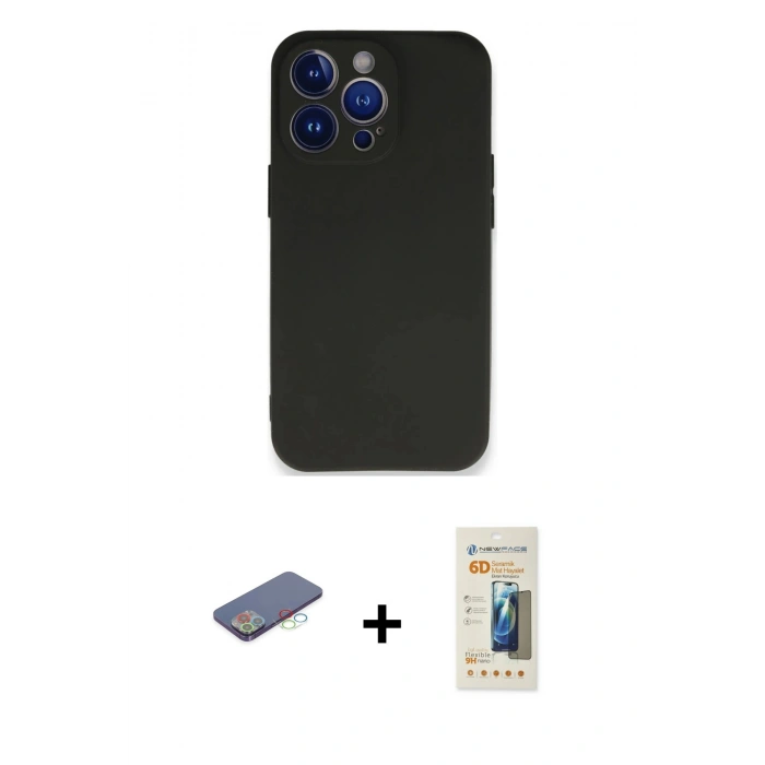 MARSİLYAN™- iPhone 13 Pro Max Kılıf Kozmos Yansıma Özel Seri - Siyah 6D Mat Seramik Hayalet Nano Ekran Koruyucu + Renkli Kamera Lens Koruma Cam - MI
