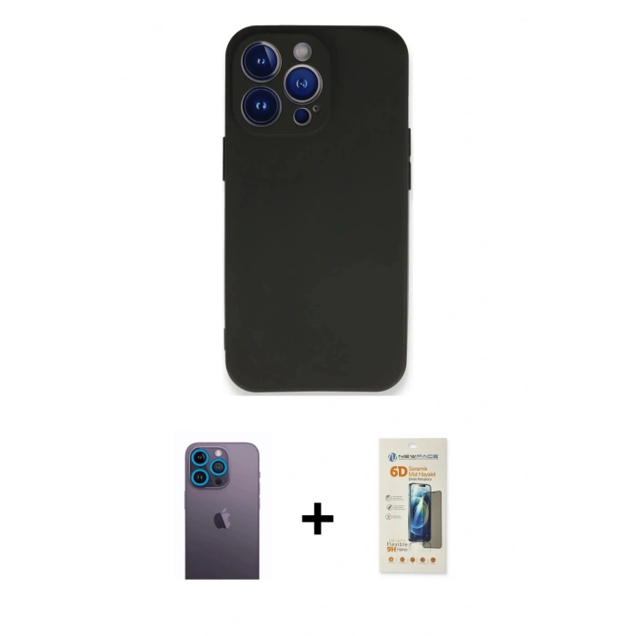 MARSİLYAN™- iPhone 13 Pro Max Kılıf Kozmos Yansıma Özel Seri - Siyah 6D Mat Seramik Hayalet Nano Ekran Koruyucu + Neon Fosforlu Kamera Lens - MI