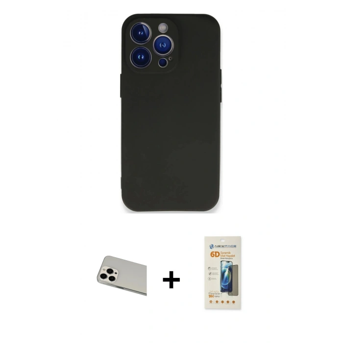 MARSİLYAN™- iPhone 13 Pro Max Kılıf Kozmos Yansıma Özel Seri - Siyah 6D Mat Seramik Hayalet Nano Ekran Koruyucu + Rainbow Kamera Lens Koruma Cam - BZ