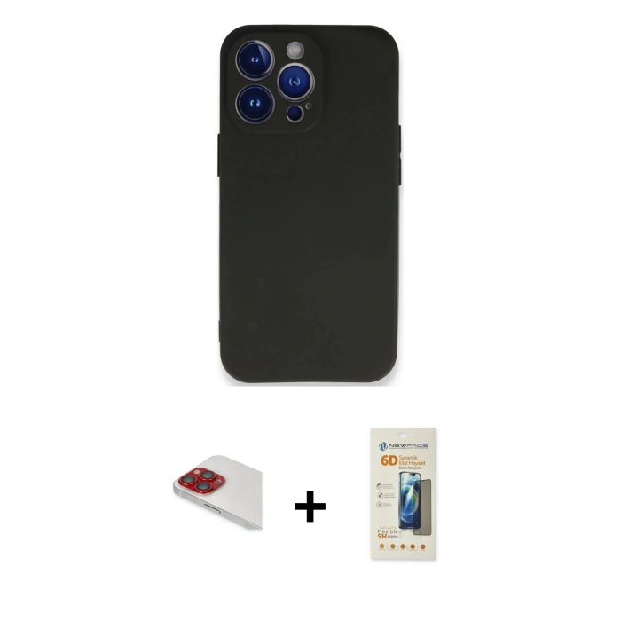 MARSİLYAN™- iPhone 13 Pro Max Kılıf Kozmos Yansıma Özel Seri - Siyah 6D Mat Seramik Hayalet Nano Ekran Koruyucu + Pers Alüminyum Kamera Lens - KI