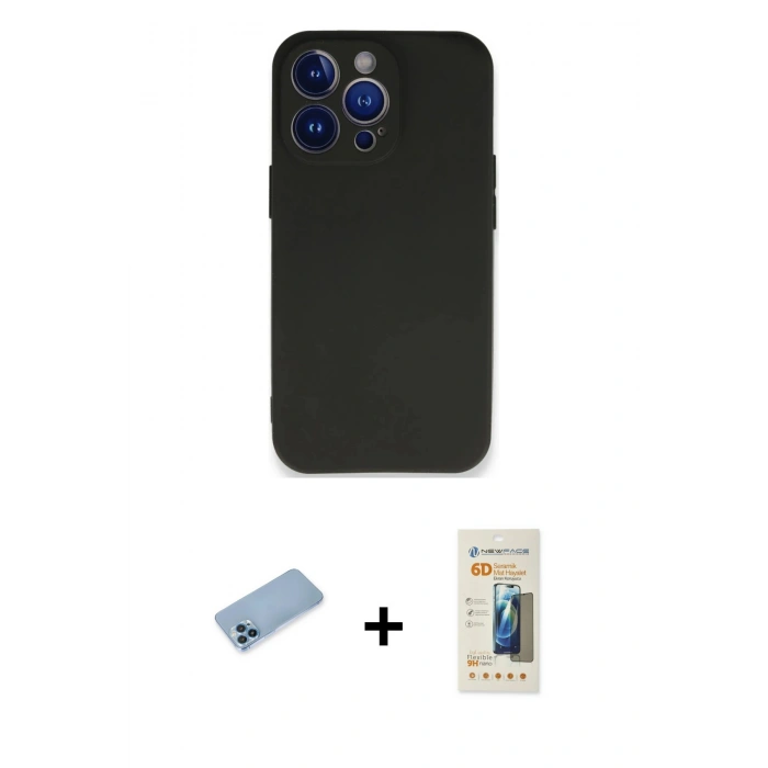 MARSİLYAN™- iPhone 13 Pro Max Kılıf Kozmos Yansıma Özel Seri - Siyah 6D Mat Seramik Hayalet Nano Ekran Koruyucu + Shine Kamera Lens Koruma Cam - MI
