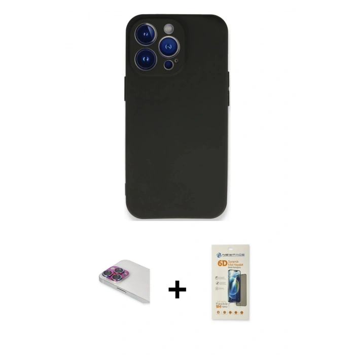 MARSİLYAN™- iPhone 13 Pro Max Kılıf Kozmos Yansıma Özel Seri - Siyah 6D Mat Seramik Hayalet Nano Ekran Koruyucu + Pers Alüminyum Kamera Lens - GI