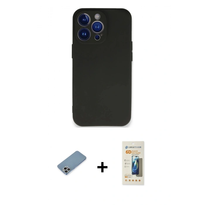 MARSİLYAN™- iPhone 13 Pro Max Kılıf Kozmos Yansıma Özel Seri - Siyah 6D Mat Seramik Hayalet Nano Ekran Koruyucu + Shine Kamera Lens Koruma Cam - GI