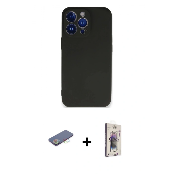 MARSİLYAN™- iPhone 13 Pro Max Kılıf Kozmos Yansıma Özel Seri - Siyah Bilvis 3D Cam Ekran Koruyucu + Mavi Renkli Kamera Lens Koruma Cam