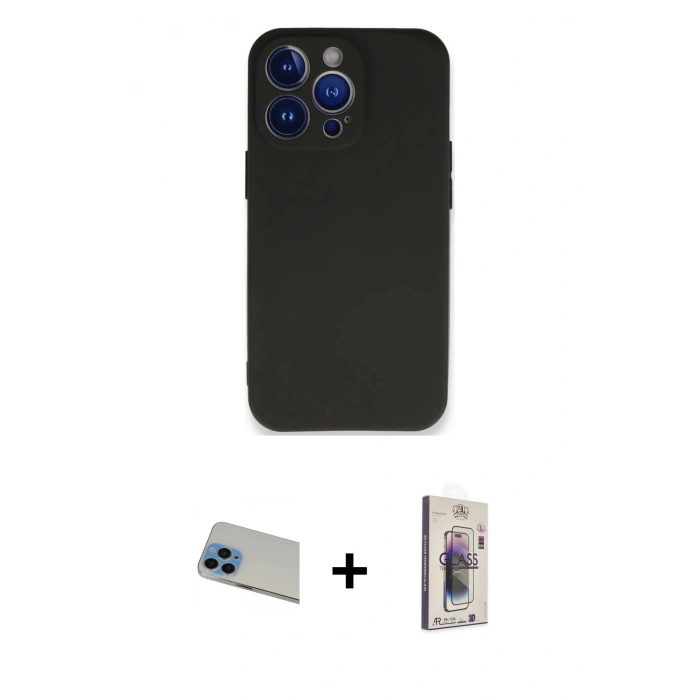 MARSİLYAN™- iPhone 13 Pro Max Kılıf Kozmos Yansıma Özel Seri - Siyah Bilvis 3D Cam Ekran Koruyucu + Mavi Rainbow Kamera Lens Koruma Cam