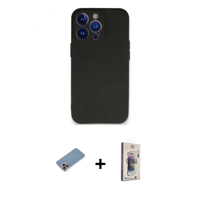 MARSİLYAN™- iPhone 13 Pro Max Kılıf Kozmos Yansıma Özel Seri - Siyah Bilvis 3D Cam Ekran Koruyucu + Shine Kamera Lens Koruma Cam - PE