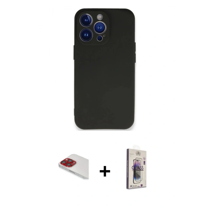 MARSİLYAN™- iPhone 13 Pro Max Kılıf Kozmos Yansıma Özel Seri - Siyah Bilvis 3D Cam Ekran Koruyucu + Pers Alüminyum Kamera Lens - KI
