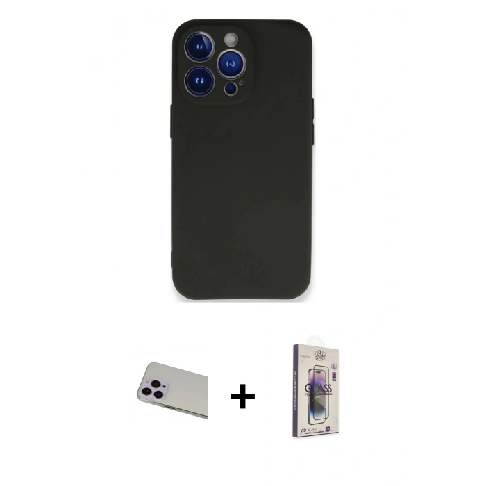 MARSİLYAN™- iPhone 13 Pro Max Kılıf Kozmos Yansıma Özel Seri - Siyah Bilvis 3D Cam Ekran Koruyucu + Rainbow Kamera Lens Koruma Cam - MR
