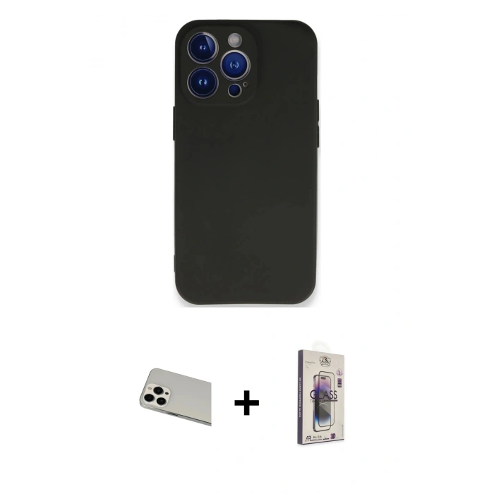 MARSİLYAN™- iPhone 13 Pro Max Kılıf Kozmos Yansıma Özel Seri - Siyah Bilvis 3D Cam Ekran Koruyucu + Rainbow Kamera Lens Koruma Cam - BZ