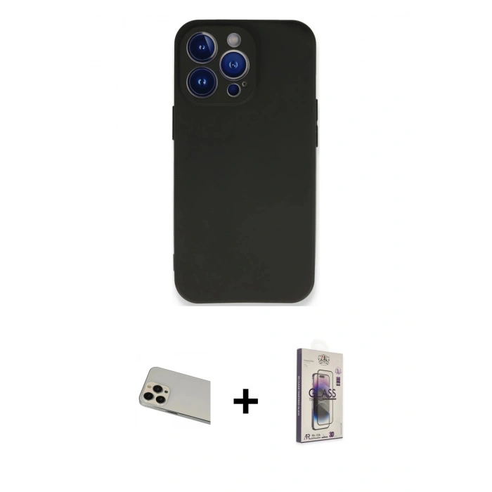 MARSİLYAN™- iPhone 13 Pro Max Kılıf Kozmos Yansıma Özel Seri - Siyah Bilvis 3D Cam Ekran Koruyucu + Rose Gold Rainbow Kamera Lens Koruma Cam