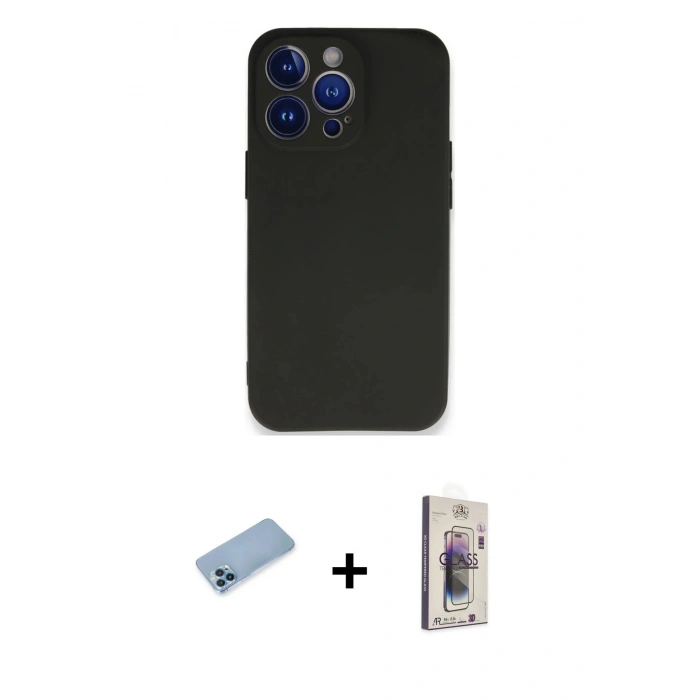 MARSİLYAN™- iPhone 13 Pro Max Kılıf Kozmos Yansıma Özel Seri - Siyah Bilvis 3D Cam Ekran Koruyucu + Shine Kamera Lens Koruma Cam - MI