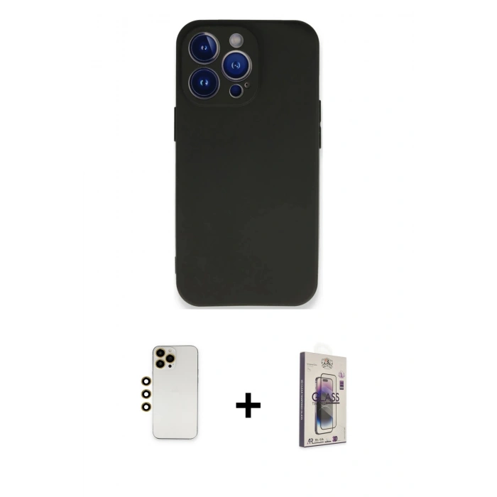 MARSİLYAN™- iPhone 13 Pro Max Kılıf Kozmos Yansıma Özel Seri - Siyah Bilvis 3D Cam Ekran Koruyucu + Shine Kamera Lens - GD