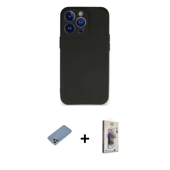 MARSİLYAN™- iPhone 13 Pro Max Kılıf Kozmos Yansıma Özel Seri - Siyah Bilvis 3D Cam Ekran Koruyucu + Shine Kamera Lens Koruma Cam - GI