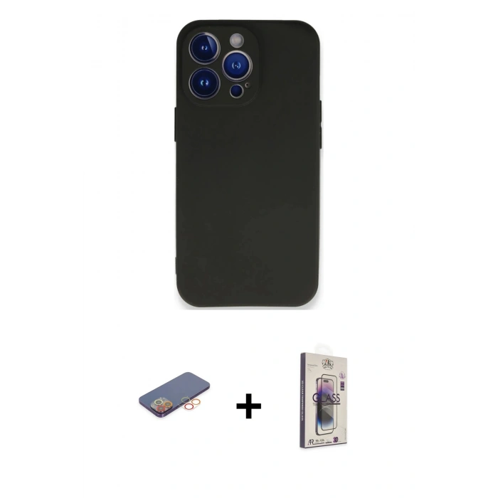 MARSİLYAN™- iPhone 13 Pro Max Kılıf Kozmos Yansıma Özel Seri - Siyah Bilvis 3D Cam Ekran Koruyucu + Renkli Kamera Lens Koruma Cam - TU