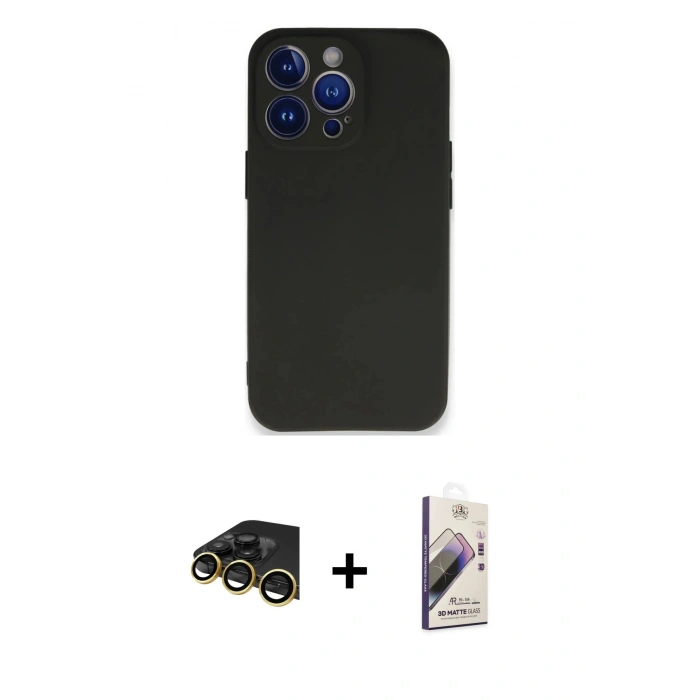 MARSİLYAN™- iPhone 13 Pro Max Kılıf Kozmos Yansıma Özel Seri - Siyah Bilvis 3D Mat Cam Ekran Koruyucu + Raze Metal Kamera Lens - GD