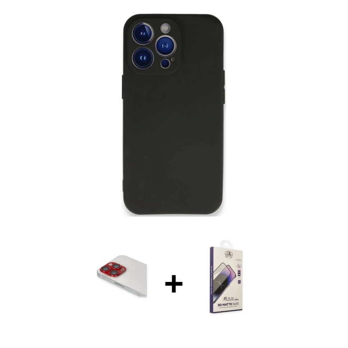 MARSİLYAN™- iPhone 13 Pro Max Kılıf Kozmos Yansıma Özel Seri - Siyah Bilvis 3D Mat Cam Ekran Koruyucu + Kırmızı Pers Alüminyum Kamera Lens