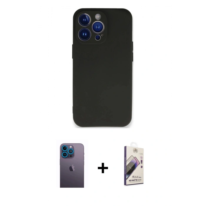 MARSİLYAN™- iPhone 13 Pro Max Kılıf Kozmos Yansıma Özel Seri - Siyah Bilvis 3D Mat Cam Ekran Koruyucu + Neon Fosforlu Kamera Lens - MI