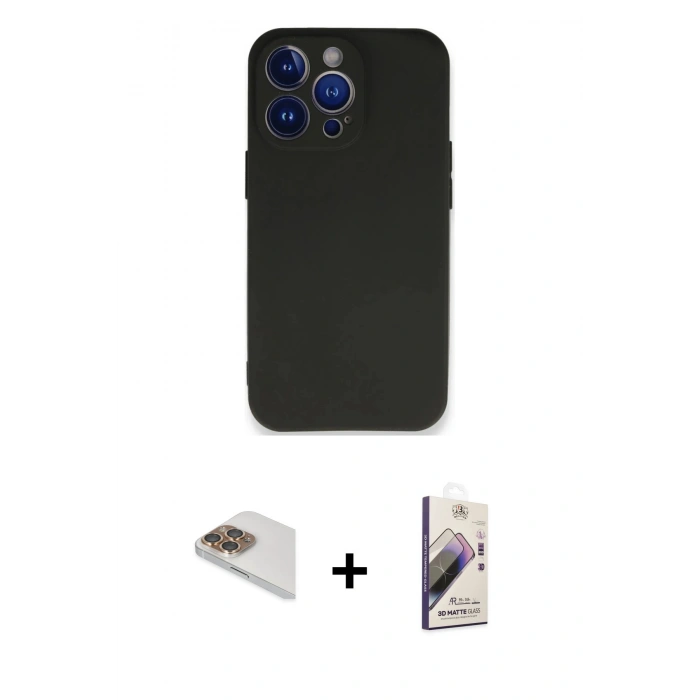 MARSİLYAN™- iPhone 13 Pro Max Kılıf Kozmos Yansıma Özel Seri - Siyah Bilvis 3D Mat Cam Ekran Koruyucu + Pers Alüminyum Kamera Lens - GD