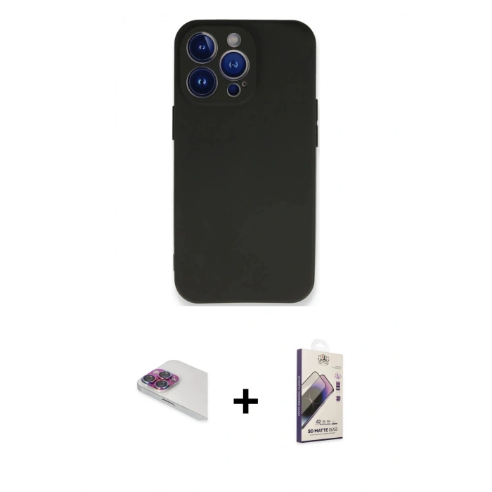 MARSİLYAN™- iPhone 13 Pro Max Kılıf Kozmos Yansıma Özel Seri - Siyah Bilvis 3D Mat Cam Ekran Koruyucu + Pers Alüminyum Kamera Lens - GI