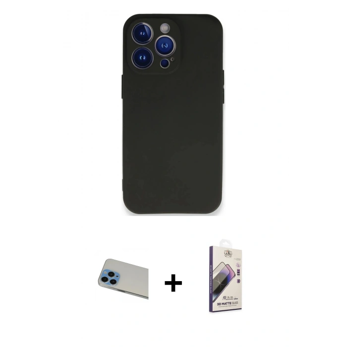 MARSİLYAN™- iPhone 13 Pro Max Kılıf Kozmos Yansıma Özel Seri - Siyah Bilvis 3D Mat Cam Ekran Koruyucu + Rainbow Kamera Lens Koruma Cam - MI