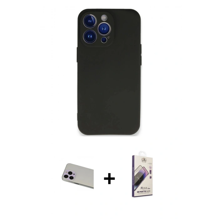 MARSİLYAN™- iPhone 13 Pro Max Kılıf Kozmos Yansıma Özel Seri - Siyah Bilvis 3D Mat Cam Ekran Koruyucu + Rainbow Kamera Lens Koruma Cam - MR