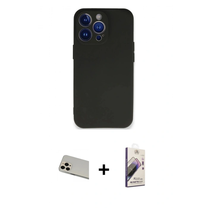 MARSİLYAN™- iPhone 13 Pro Max Kılıf Kozmos Yansıma Özel Seri - Siyah Bilvis 3D Mat Cam Ekran Koruyucu + Rainbow Kamera Lens Koruma Cam - REGD