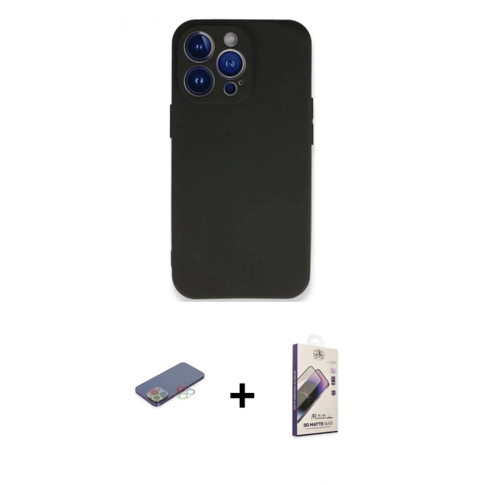 MARSİLYAN™- iPhone 13 Pro Max Kılıf Kozmos Yansıma Özel Seri - Siyah Bilvis 3D Mat Cam Ekran Koruyucu + Renkli Kamera Lens Koruma Cam - MI