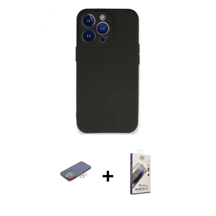 MARSİLYAN™- iPhone 13 Pro Max Kılıf Kozmos Yansıma Özel Seri - Siyah Bilvis 3D Mat Cam Ekran Koruyucu + Renkli Kamera Lens Koruma Cam - TU