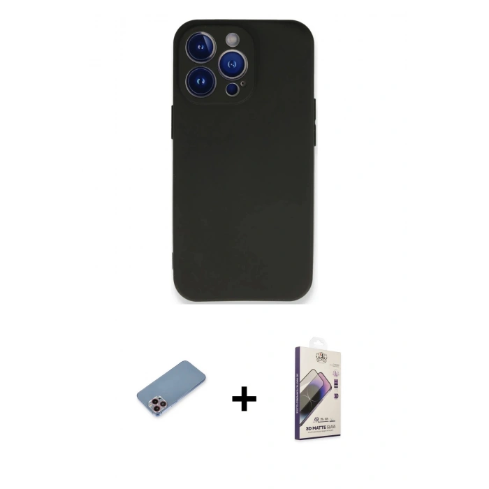 MARSİLYAN™- iPhone 13 Pro Max Kılıf Kozmos Yansıma Özel Seri - Siyah Bilvis 3D Mat Cam Ekran Koruyucu + Shine Kamera Lens Koruma Cam - PE