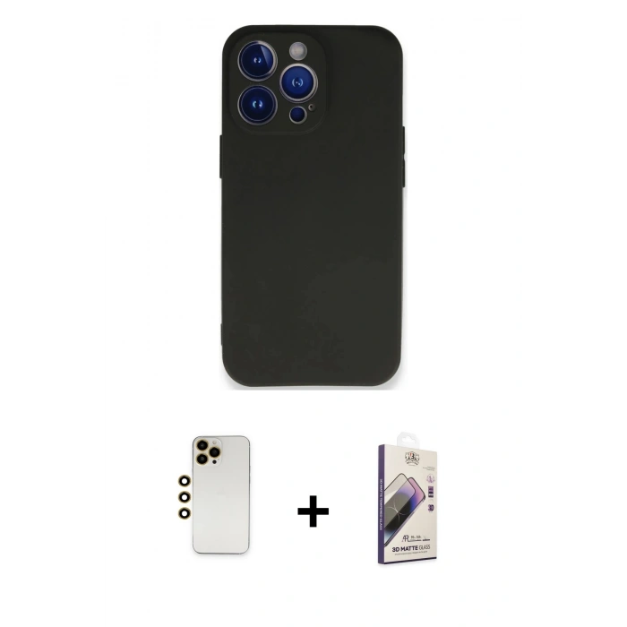 MARSİLYAN™- iPhone 13 Pro Max Kılıf Kozmos Yansıma Özel Seri - Siyah Bilvis 3D Mat Cam Ekran Koruyucu + Shine Kamera Lens - GD