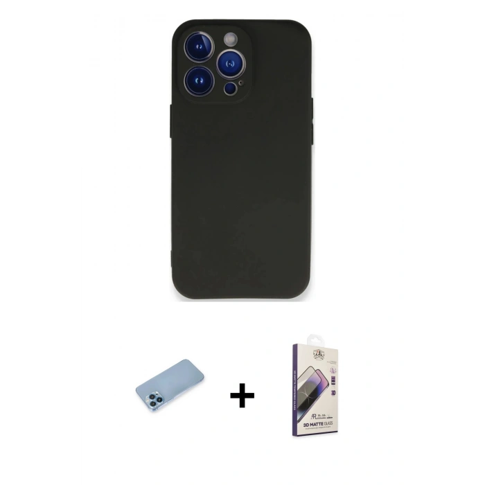 MARSİLYAN™- iPhone 13 Pro Max Kılıf Kozmos Yansıma Özel Seri - Siyah Bilvis 3D Mat Cam Ekran Koruyucu + Shine Kamera Lens Koruma Cam - MI