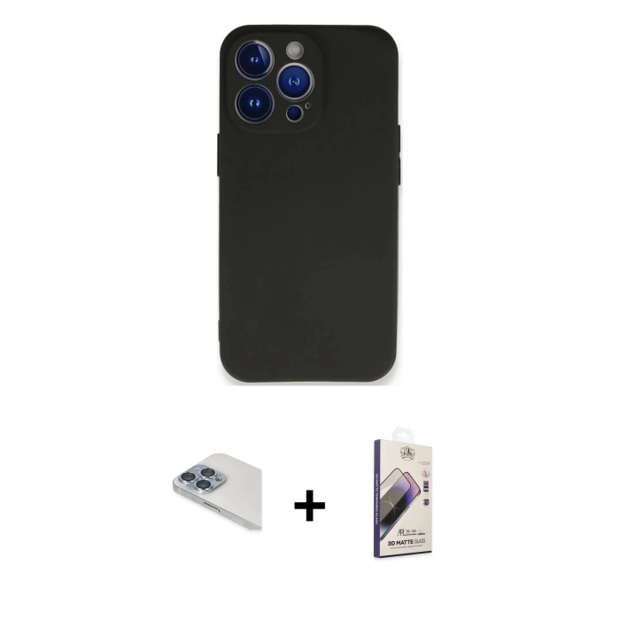 MARSİLYAN™- iPhone 13 Pro Max Kılıf Kozmos Yansıma Özel Seri - Siyah Bilvis 3D Mat Cam Ekran Koruyucu + Sierra Blue Pers Alüminyum Kamera Lens