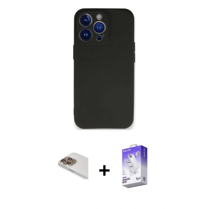 MARSİLYAN™- iPhone 13 Pro Max Kılıf Kozmos Yansıma Özel Seri - Siyah Bilvis 5in1 3D Magic Cam Ekran Koruyucu + Pers Alüminyum Kamera Lens - GD