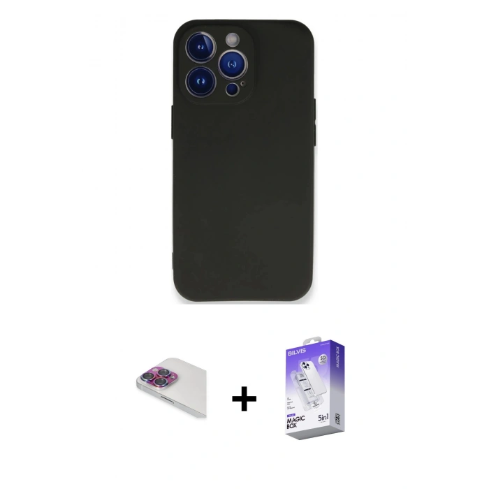MARSİLYAN™- iPhone 13 Pro Max Kılıf Kozmos Yansıma Özel Seri - Siyah Bilvis 5in1 3D Magic Cam Ekran Koruyucu + Pers Alüminyum Kamera Lens - GI