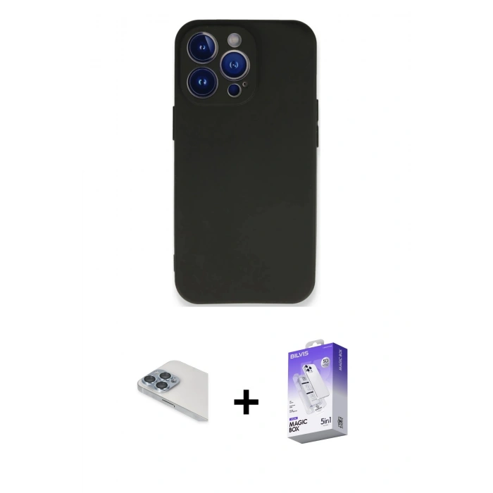 MARSİLYAN™- iPhone 13 Pro Max Kılıf Kozmos Yansıma Özel Seri - Siyah Bilvis 5in1 3D Magic Cam Ekran Koruyucu + Pers Alüminyum Kamera Lens - SABE
