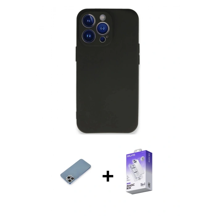 MARSİLYAN™- iPhone 13 Pro Max Kılıf Kozmos Yansıma Özel Seri - Siyah Bilvis 5in1 3D Magic Cam Ekran Koruyucu + Shine Kamera Lens Koruma Cam - GI
