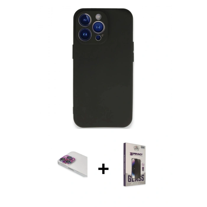 MARSİLYAN™- iPhone 13 Pro Max Kılıf Kozmos Yansıma Özel Seri - Siyah Bilvis Hayalet Cam Ekran Koruyucu + Pers Alüminyum Kamera Lens - GI