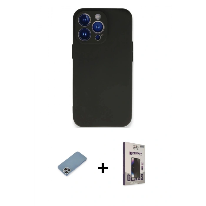 MARSİLYAN™- iPhone 13 Pro Max Kılıf Kozmos Yansıma Özel Seri - Siyah Bilvis Hayalet Cam Ekran Koruyucu + Shine Kamera Lens Koruma Cam - GI
